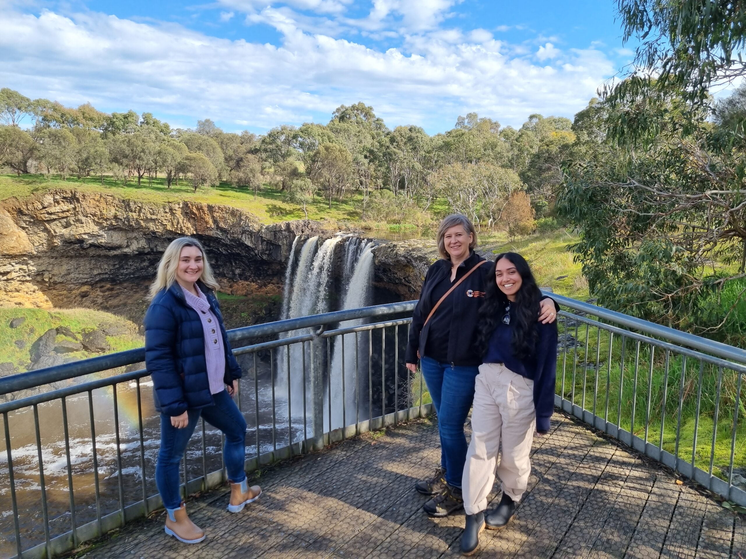 Sasha with Prachi Samir and Christine Reid at Nigretta Falls, Victoria.